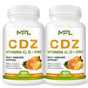 2 pakkaus, C D Z Z C-vitamiini, 1000 mg D3- vitamiini, 125 mikrog Sinkki, 25 mg