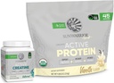 Active Organic Protein Powder Plant-Based Vanilla Flavored 45 Servings & Creatiini Monohydraatti Powder 60 Servings