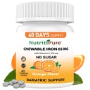 Pureskeltava rauta 65 mg C-vitamiinin kanssa 270 mg (naisille/miehille) 60 päivän tarjonta 
