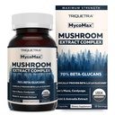 MycoMax Mushroom Complex - 70% Beta Glucans, Max Potency Mushroom Supplement, US Grown + Ultrasonic Ulostaminen - Lions Mane, Cordyceps, Reishi & More - Kognition, Immuniteetti, energia - 60 kapselia