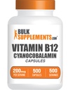 BulkSupplements.com B12-vitamiinikapselit - kuten Cyanocobalamiini, B-vitamiinin täydentää, B12-vitamiini 200 mikrog - energiavitamiinit, Gluteeniton, 1 kapseli per tarjoilu, 500 kapselia (pakkaus 1)