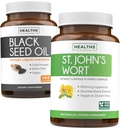 Black Seed Oil & Mäkikuisma (3 kuukautta) Harmony Essence Bundle of Black Seed Oil (180 kapselia) Kylmäpaineinen Nigella Sativa & Mäkikuisma (180 kapselia) Tehokas 900 mcg Hypersiini