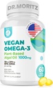 DR. MORITZ Vegan Omega-3 Softgels aikuisille ja lapsille, Valmistettu Algae Oil DHA EPA, Pieni Algae Omega 3 Lisäravinteet, Vegan, 60 Count