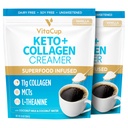 VitaCup Keto + Collagen Coffee Creamer Vanilla Flavor w/MCT, Collagen Protein, Coconut Water, L-Theanine Keto Diet, Kahvi, Smoothies, & Shakes, Dairy-free, Gluteeniton, soijaton, 2 pussia,10oz kukin