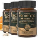 Organic Probiotics for Women & Men, 100 miljardia PMY Probiotic for digestive, Gut & Immuuniterveys - Prebiootit, Bioflavonoidit & Dgestive Enzyme, 35 kanta Raw Probiotic Supplement, 180 Caps
