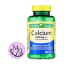 Generic Spring Valley Calcium 600 mg, ravintolisä, Luun terveys Kalsium + Sisältää Dri Store Sticker (100)