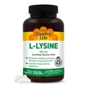 Country Life L-Lysine 500mg kanssa B-6, tukee immuuniterveyttä, edistää Collagen uudistumista huulet ja suu, 250 vegan kapselit, Certified Gluten Free, Certified Vegan