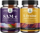 Bundle of Pure SAM E Supplement 150mg - Nootropic Same 150mg Per Serving for Memory & Brain Support ja L Lysine 1000mg Free Form - L-Lysine Supplement for Eye Health Lip Care Kollageenisynteesi