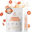 Genius-tuotemerkin hydraatti - Elektrolyytti-lisäaine päivähydraatioon - Kookosvesi - Sokeriton - 8 Essential Minerals & Nutrients - Ei-GMO - Hapan persikkarenkaat - 20 tarjoilua