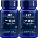 Life Extension Pyridoxal-5'-Fosphate Caps P5P 100 mg, 90 Veg Kapselit (Pack of 2) - Advanced B6-vitamiini täydentää
