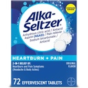 Alka-Seltzer Heäden närästys + kipu Effervescent Aspirin + Antasidit tabletit, nopea närästys ja happo ruoansulatusvaivat, kipulääke Aspiriinin kanssa, 72 Ct