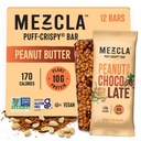 Mezcla Puff rapea proteiinipatukoita, gluteeniton ja vegaaninen proteiinipatukka, 10g proteiinia, Alt rapeaa riisiherkkua, granolapatukoita ja aamiaispatukoita, terveitä välipaloja aikuisille, maapähkinävoisuklaata, 12 pakkaus