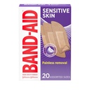 Band-Aid tuotemerkki liima sidetarpeita herkkä iho, hypoallergenic Ensiapu Bandges kivuton poisto, pysyy kun märkä ja sopii ihottuma Prone Skin, Steriili, Assorted, 20 t