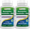 Best Naturals, Glukosamiinikondroitiini ja MSM Joint Supplements, 2600 mg per Serving (180 pistettä (Pakkaus 2))