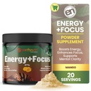 EarthNutri Energy + Focus Powder Supplement - Energy Boost & Helps Concentration with PeakO2, AlphaSize, Cognizin, PurCaf, Theacrine, Acetyl L-Carnitine L-tyrosine 