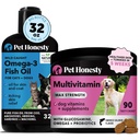 Omega 3 Fish Oil & Multivitamiini Max Vahvuus Bundle: Wild Caught Omega 3 täydennysosa & 15-in-1 Koira vitamiineja iholle, takki, ja terveys (32oz)