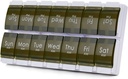 2 viikon pillerilaatikko, MOLN HYMY 7 päivän pilleri Järjestäjä 2 Kertaa päivässä, Viikoittain pilleripakkaus pitää lääkityksen, Vitamiinit kalaöljyjä (vihreä)