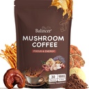 Sienikahvi, 6 Adaptogeeninen sieniä (Lion's Mane, Cordyceps, Turkey Tail & Other) sekoitettuna Premium Instant Coffee for Focus, energia, immuuni ja Gut Health Support, 30 tarjoilua