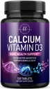 Calcium Supplement 1200 mg - D3-vitamiini parasta imeytymistä varten - tukee immuuniterveyttä, luut ja hampaat - Luonnollinen kalsiumkarbonaatti + 1600 IU D3 - pullo Yhdysvalloissa naisten ja miesten - 120 tablettia