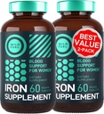 Vegan Iron Supplement for Women with Folic Acid - 35 mg Blood Builder Ferrous Sulfate, Folic Acid 400 mikrog - Iron Pills for Women with Anemia & Raskaus Support - 120 Gluteenittomat tabletit - 2Pack
