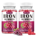 (2 pakkaus) Rauta Gummies täydentää naisten ja miesten, rauta täydentää anemiaa C-vitamiinia, B12, Folaatti-blood Builder & Energy Tuki rautapuutos - Rypäleen maku, Vegan, 120 Gummies