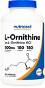 Nutricost L-Ornithine 500 mg, 180 kapselia - ei-GMO- eikä gluteeniton