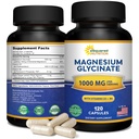 Magnesium Glycinate 1000 mg D3-vitamiinia ja B6-500 mg per kapseli - puhdas Elemental Mag Supplement Complex uni, lihakset, luun terveys - Korvaa Gummies, Tabletit & Jauhe - 120 kapselia