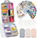 3 Pack 14 Grids Travel Pill Organizer Box 415-Pcs Medicine Nimi Tunnisteet - Tasku Päivittäinen farmaseuttinen Case Container Kit - Matka lääkkeiden haltija Dispender Fish Oil Vitamiini Supplement Storage