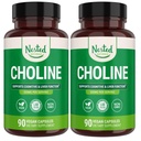 Nested Naturals Koliinibitartraatti 500mg - High Potency Koliini täydentää - tukee äidin ja sikiön terveys raskauden aikana* - 100% Vegan & ei-GMO - 2-pakkaus (180 vegan kapselia)