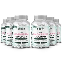 Organics Ocean Pure Magnesium Glycinate kanssa Sinkki - Maximum Strength Kelated Magnesium Supplement naisten ja miesten lihaskramppeja ja uni tuki - 6 pulloa