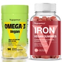 Vegan Iron Gummies + Vegan Omega-3 ... Rauta Supplement Tuki Veri Terve & Päivittäinen energia aikuisille ja lapsille...