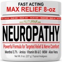 Neuropatia Relief Cream - Nopeasti toimiva Max Relief jalat varpaat - Ultra Strength Menthol, Arnica, Aloe Vera, MSM, Natural rauhoittava hermojen helpotus - Erittäin suuri 8 oz