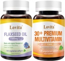 Lovita Kylmäpainettu pellavansiemenöljy & Premium monivitamiini aikuisille 30+ ravintoaineet Bundle (kasvissyöjä)