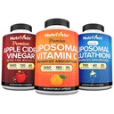 Nutrivein Premium Liposomal Glutatione, Apple Sider Viinietikkakapselit, & C-vitamiinilisä Bundle: C-vitamiini, ACV-kapselit, & Glutatione-lisä Bundle solupohjalle ja detoxille
