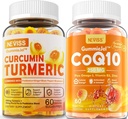 Sokeriton Turmeric Curcumin Filled Gummies 550mg & CoQ10-250mg Täytetyt Gummies, Immuuni, Ruoansulatuskanavan terveys, solujen energia & antioksidantti tuki