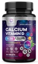 Kalsium 1200 mg yhdessä D3-vitamiinin, kalsiumlisä vitamiinien, luun, hampaiden ja immuuniterveyden tuki, kalsiumlisät D naisten ja miesten, luonnon imeytyvä kalsiumkarbonaatti - 60 tablettia