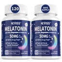 NEVISS Melatoniini 50 mg aikuisille - Extra Strength 9-in-1 nopeasti liuotetaan Sublingual - suuri annos magnesiumglykinaattia, D3-vitamiinia, Ashwagandhaa, sitruunarasvaa, kamomillaa, sokeritonta Vegaania 120 tablettia