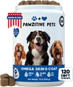 Skin & Coat Supplement for Dogs - koira Omega 3, Fish Oil Chews - 120 Soft Treats - USA Tuote - Salmon Oil