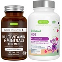 Monivitamiini ja mineraalit miehille + Advanced Kids Multivitamiini gummy Vegan Bundle, Methylated B-vitamins, A-vitamiini, C-vitamiini, D3 ja E, puhdas etiketti, 60 tablettia + 90 Berry Flavor Gummies, Igennus