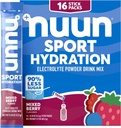 Nuun Sport Electrolyte Powder Packetit, joissa on magnesiumia, kalsiumia, kaliumia, kloridia ja natriumia, Hydraation Packetit On-The-Go, Mixed Berry Flavor, Gluteeniton & Vegan, 16 yksittäistä tarjoilua