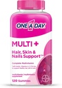 Yksi päivä Multi+ hiukset, iho & kynnet, monivitamiini + tuki terveille hiuksille, iho & kynnet Biotiini ja vitamiinit A, C, E & Sinkki, Gummy 120 Count (2 kuukauden tarjonta)