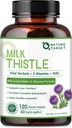 NATURAL Thistle Supplement for Liver Cleanse Detox & Repair, Support Supplement with 350mg of 30:1 Milk Thistle Extract Equivalent to 10500mg, 120 Veggie Capsules(60 päivää Supply)
