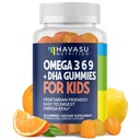 Omega 3 6 9 + DHA Gummies for Kids - Kasvissyöjä, kasvis-pohjainen kalaöljy DHA ja EPA lapsille 2+ tukea kehon ja aivojen kehitys - No Fishy Taste - Sitruuna ja appelsiini makuja - 60 Count
