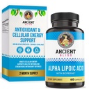 Ancient Bliss Alpha Lipoic Acid Supplement, Antioxidantti ja Energy Support, ALA Supplement with Bioperine, No Gluten and Soy, 600mg per Serving, 60 Vegaanikapselia