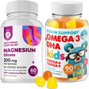 Omega3 Gummies lapsille Omega 6 &9 ja Magnesium Gummies - DHA Lasten aivojen täydentää sydän-ja visiotuki Ei kalaöljyä ja gluteeniton immuuni terveys sokeritonta magnesiumia