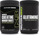 NutraBio Creatiini Monohydraatti Supplement, makuamaton, (300g) ja L-glutamiinijauhe, (500g) ...