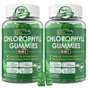 Kloorifylli Gummies, Super Green 18-IN-1 kanssa Organic Clorella Spirulina, Wheat Grass, Magnesium, Prebiotic Fiber internal Deodorant*, Comfort Digestion, Metabolia,Immuuni, Fresh Body Odor, 2Packs
