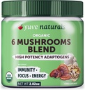 Yuve 6 Organic Mushroom Extract Powder - Magic Blend of Reishi, Chaga, Lions Maine, Maitake, Cordyceps - Lisää tee, kahvi, smoothies - Energy Support & Immune Defense - 2.82oz