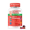 SmartyPants Organic Kids Multivitamiini Gummies: Probiootit, Omega 3 (ALA), D3-vitamiini, C-vitamiini, B12, B6, A-vitamiini, K-sinkki immuunitukeen, Biotiini, kolme hedelmän makua, 120