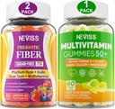 NEVISS Bundle - Naisten ja miesten 50+ monivitamiini 1 pakkaus ja prebioottikuitu 2 pakkaus